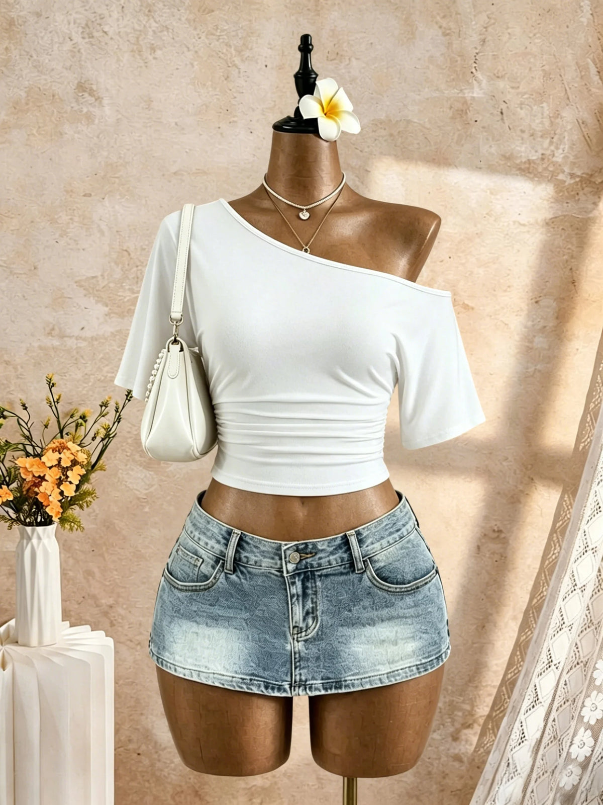 Women One Shoulder Sleeve Side Going Out