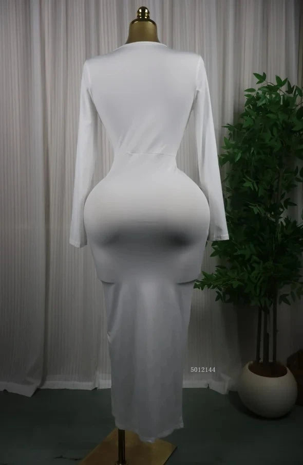 Sleeveless Bowknot Deep V Neck Bodycon Midi Dress