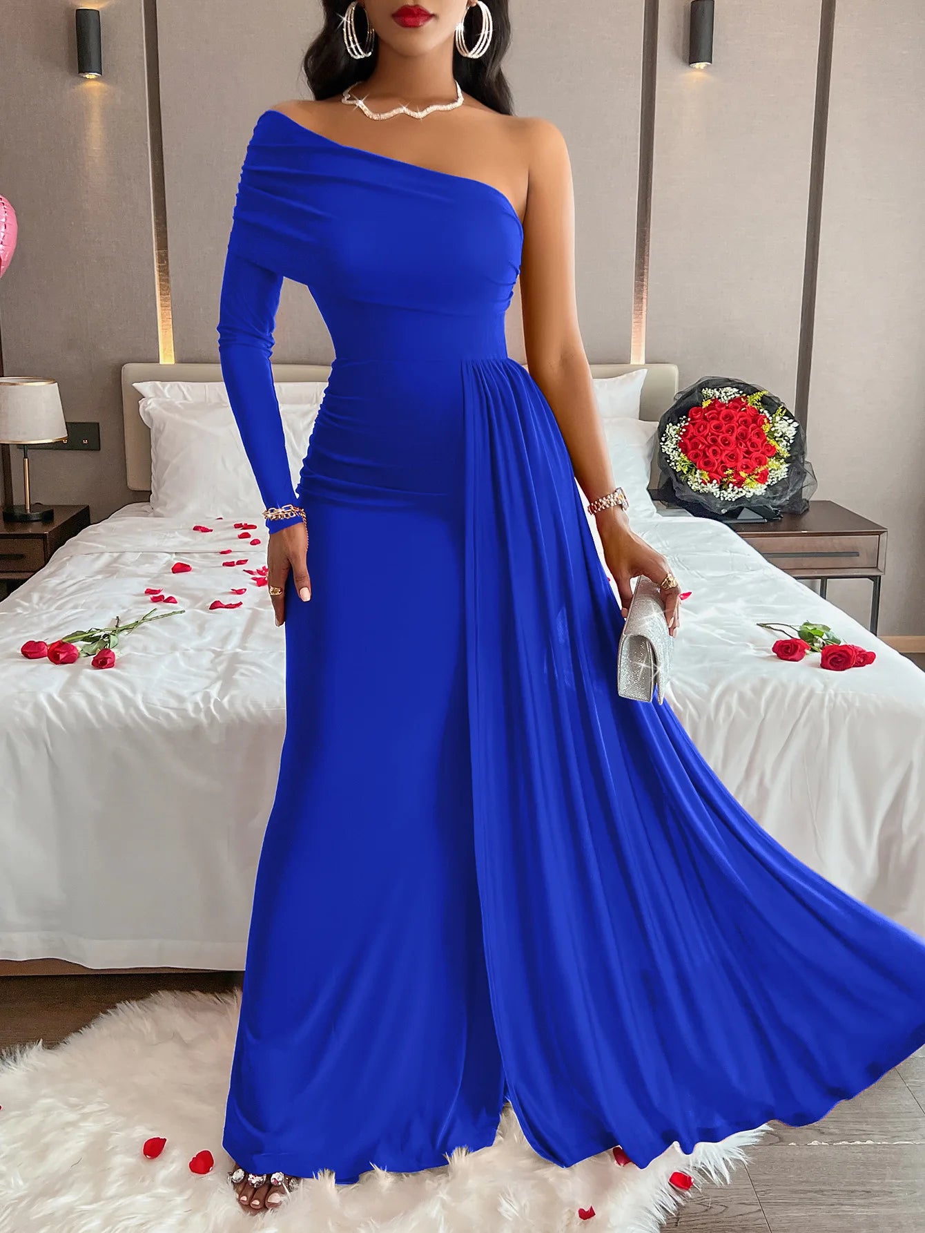 Barrie Elegant Backless Sleeveless Off Shoulder Maxi Dress