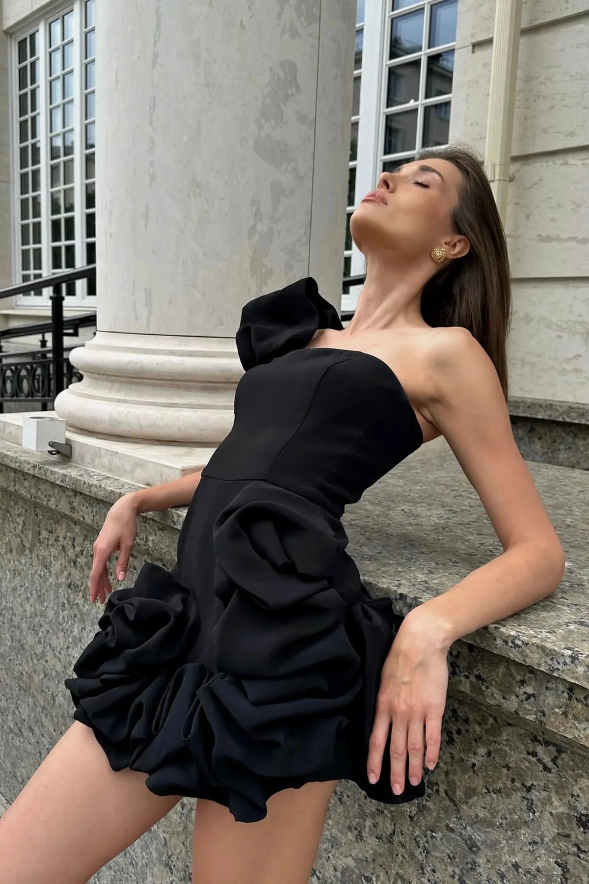 La Playa Elegant Temperament Party Flower Sleeveless Off-Shoulder Sexy Pleated Dress
