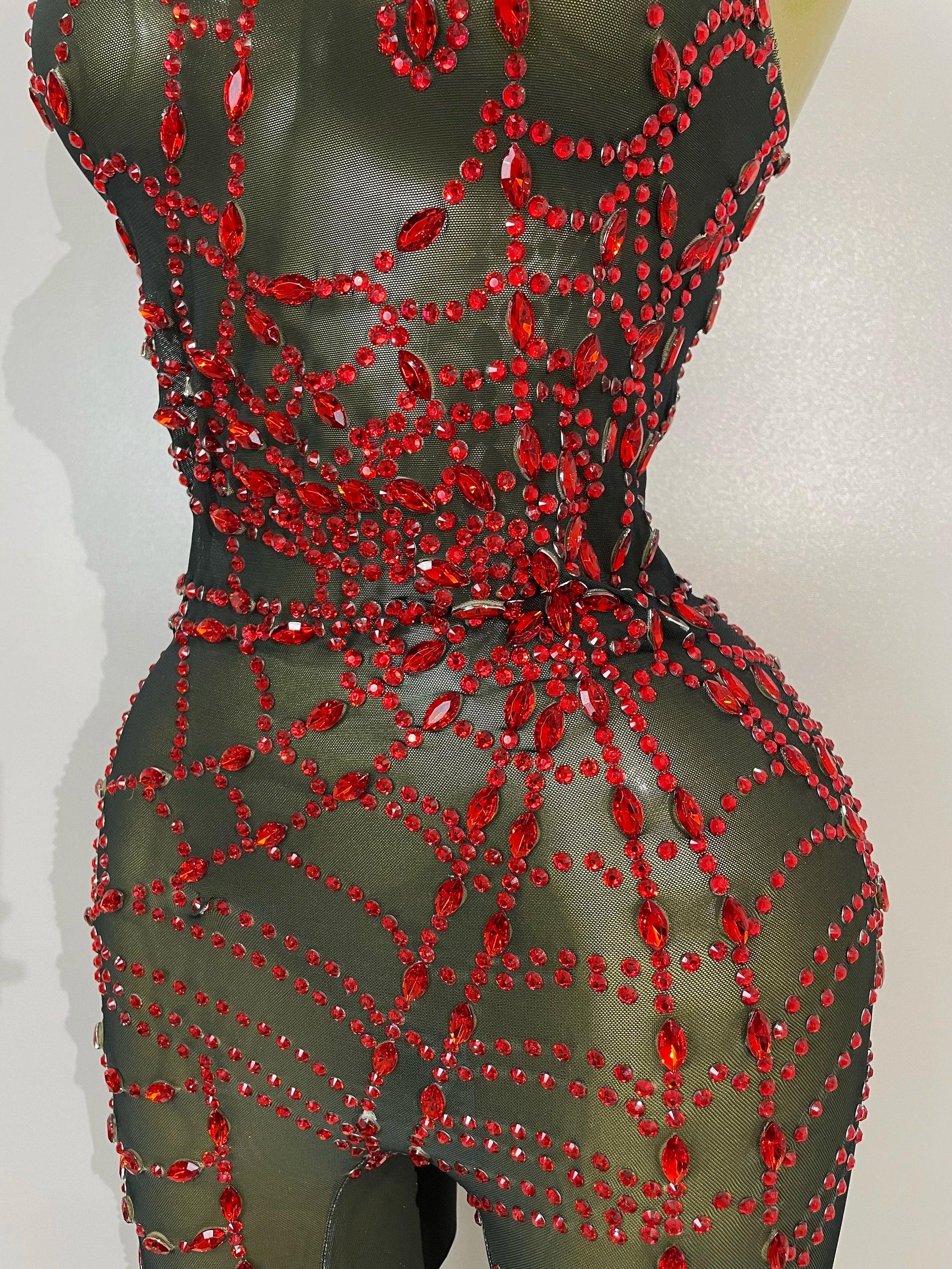 Hamburg Sparkly Diamonds Sexy Mesh Nightclub Clothing Drag Queen Jumpsuit