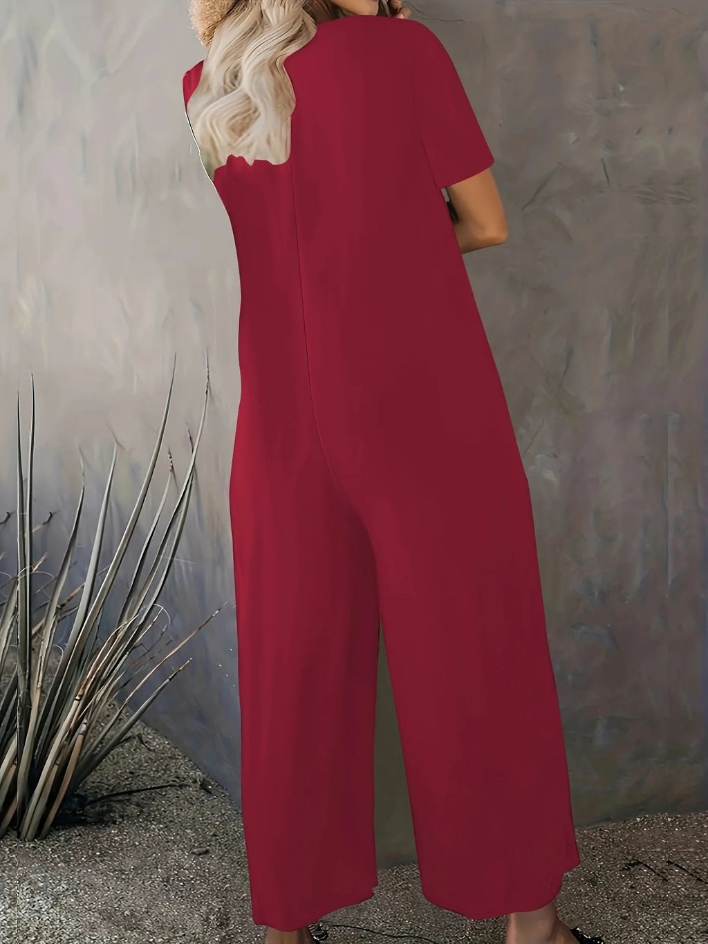 Plus Size Summer Women's Solid Color Jumpsuit with Pockets Casual Fashion
