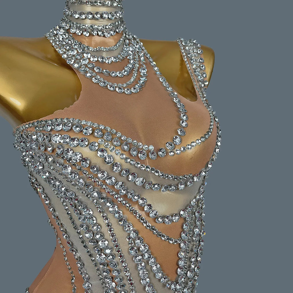 West Miffin Sparkly Rhinestone See Through Mini Dress