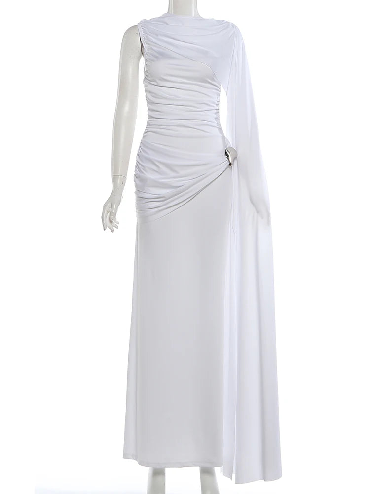 Linden Elegant Ruched O Neck Sleeveless Irregular Ribbon Metal Trim Classic Dress