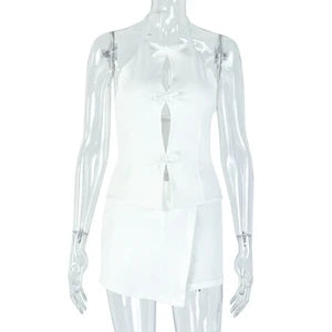 Eva Stylish Lady White Hollow Out Two Piece Sets