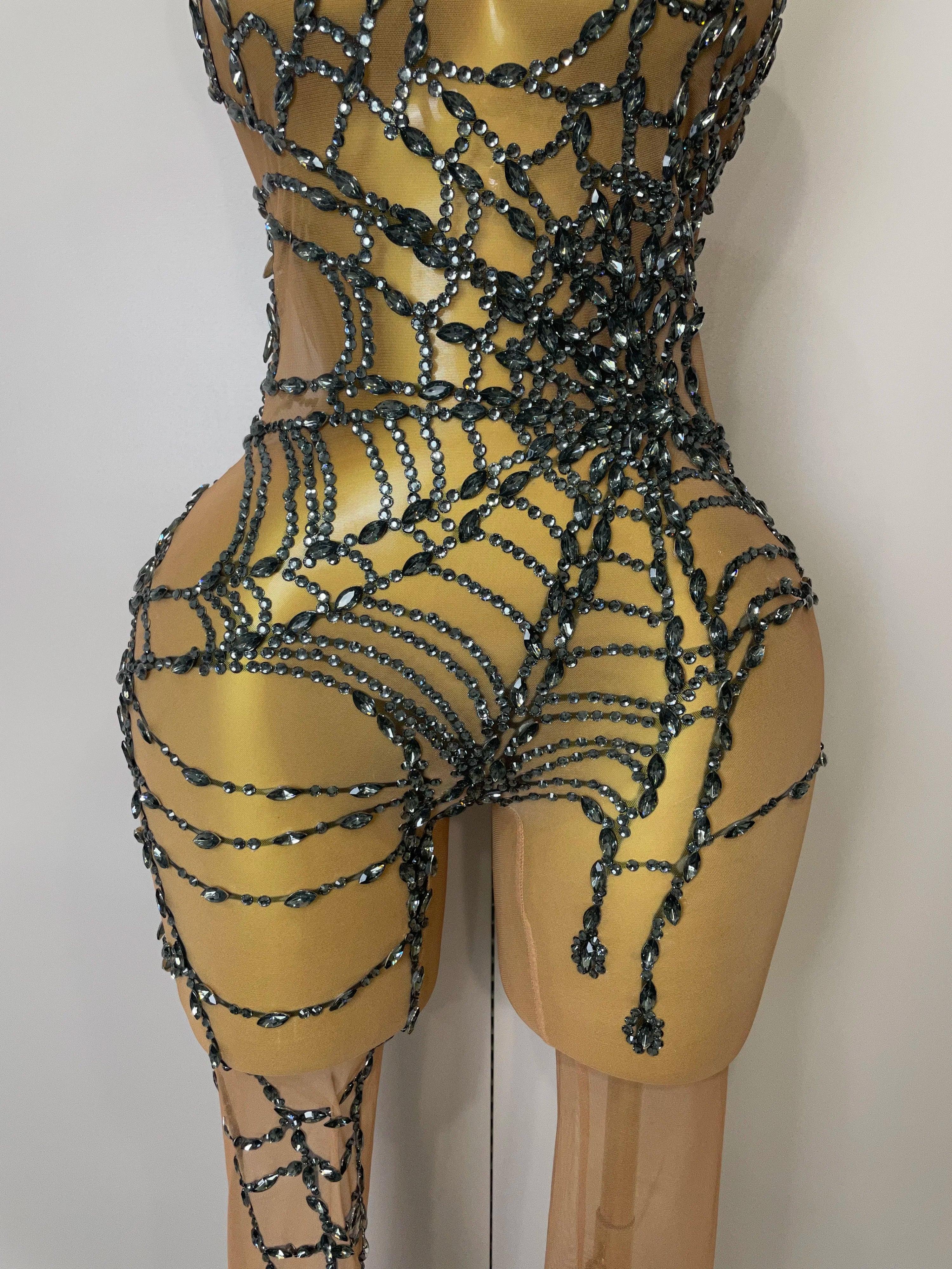 Hamburg Sparkly Diamonds Sexy Mesh Nightclub Clothing Drag Queen Jumpsuit