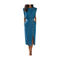 Ronny Sleeveless Outfit Boat Neck Button Decor Two Piece Sets