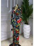 Full Sleeve Floral Print Bodycon Elegant Long Dress