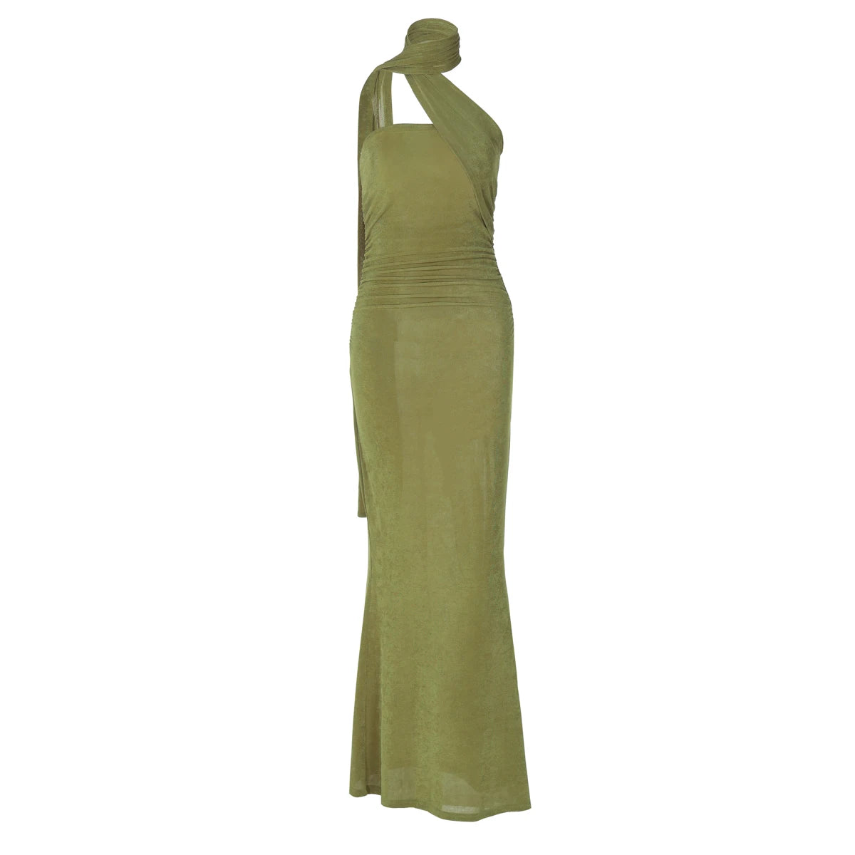 Chicago Halter Solid Sleeveless Backless Ruched Sexy Bodycon Maxi Prom Dress