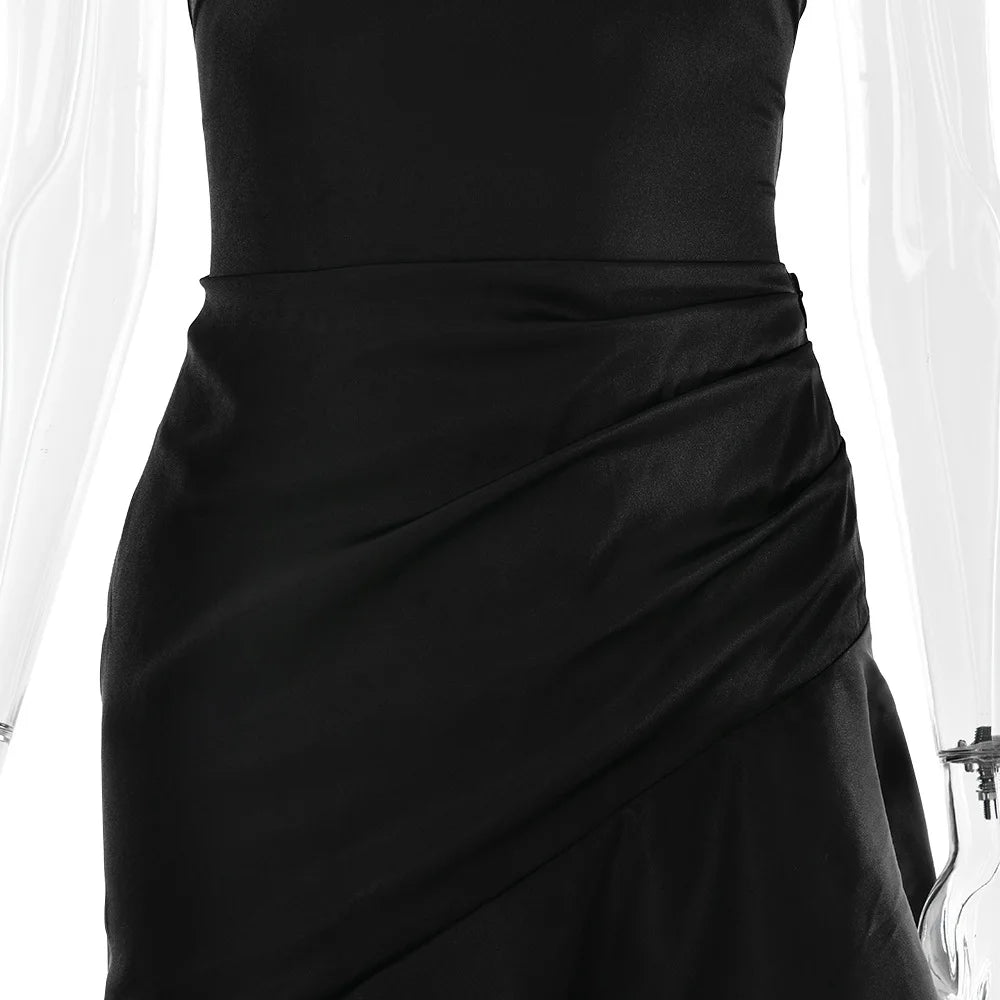 Stony Point Satin Long Dr with High Slit And Lace Trim Charming Dress