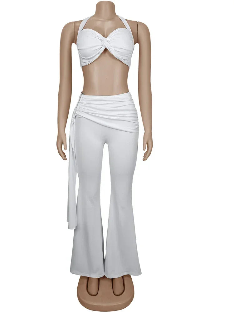 Oneonta Long Straps Wide Legs Ruched Metal Tracksuits Two Piece Set