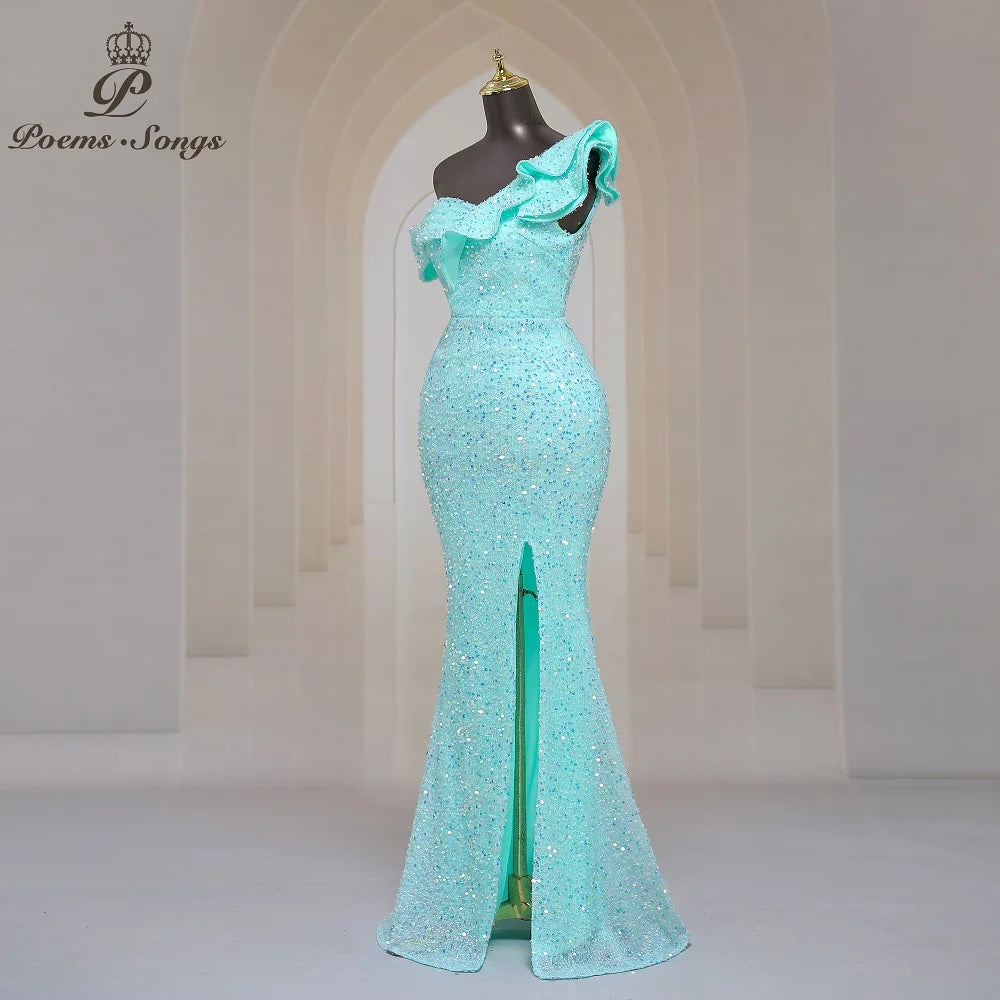 Georgia One Shoulder Evening Mermaid Sequins Party Maxi Dresses