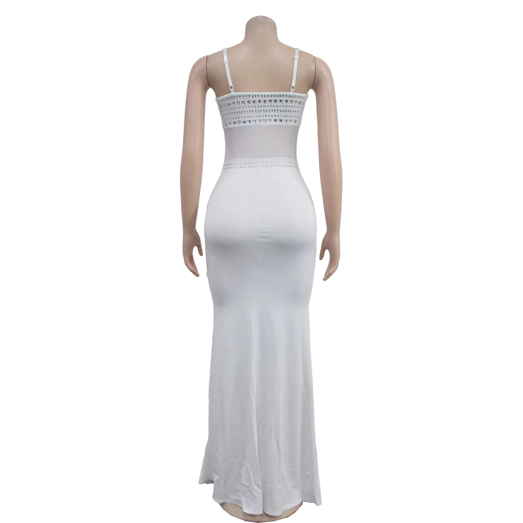 Stamford Diamond Mesh Sexy Transparent Lace Party Elegant Maxi Dress
