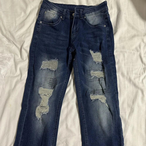 Howell Vintage Washed Ripped Retro Low Rise Slim Denim