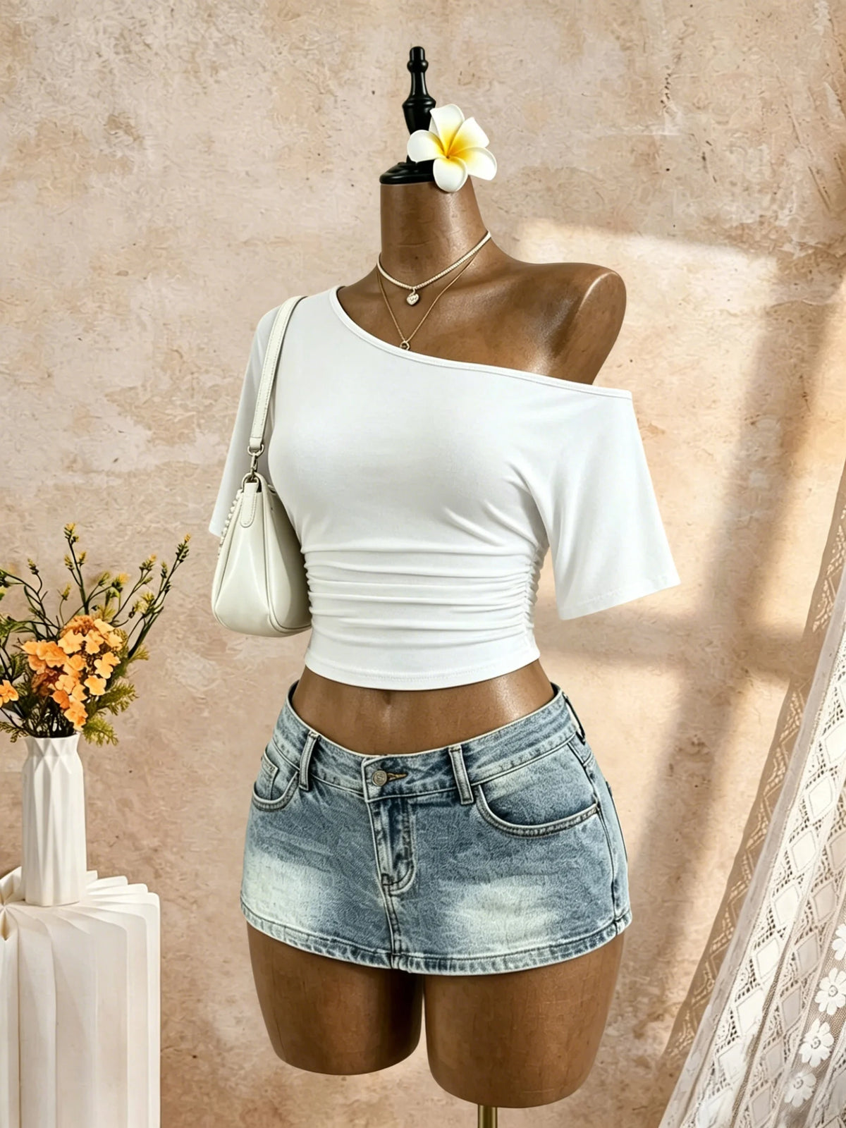 Women One Shoulder Sleeve Side Going Out