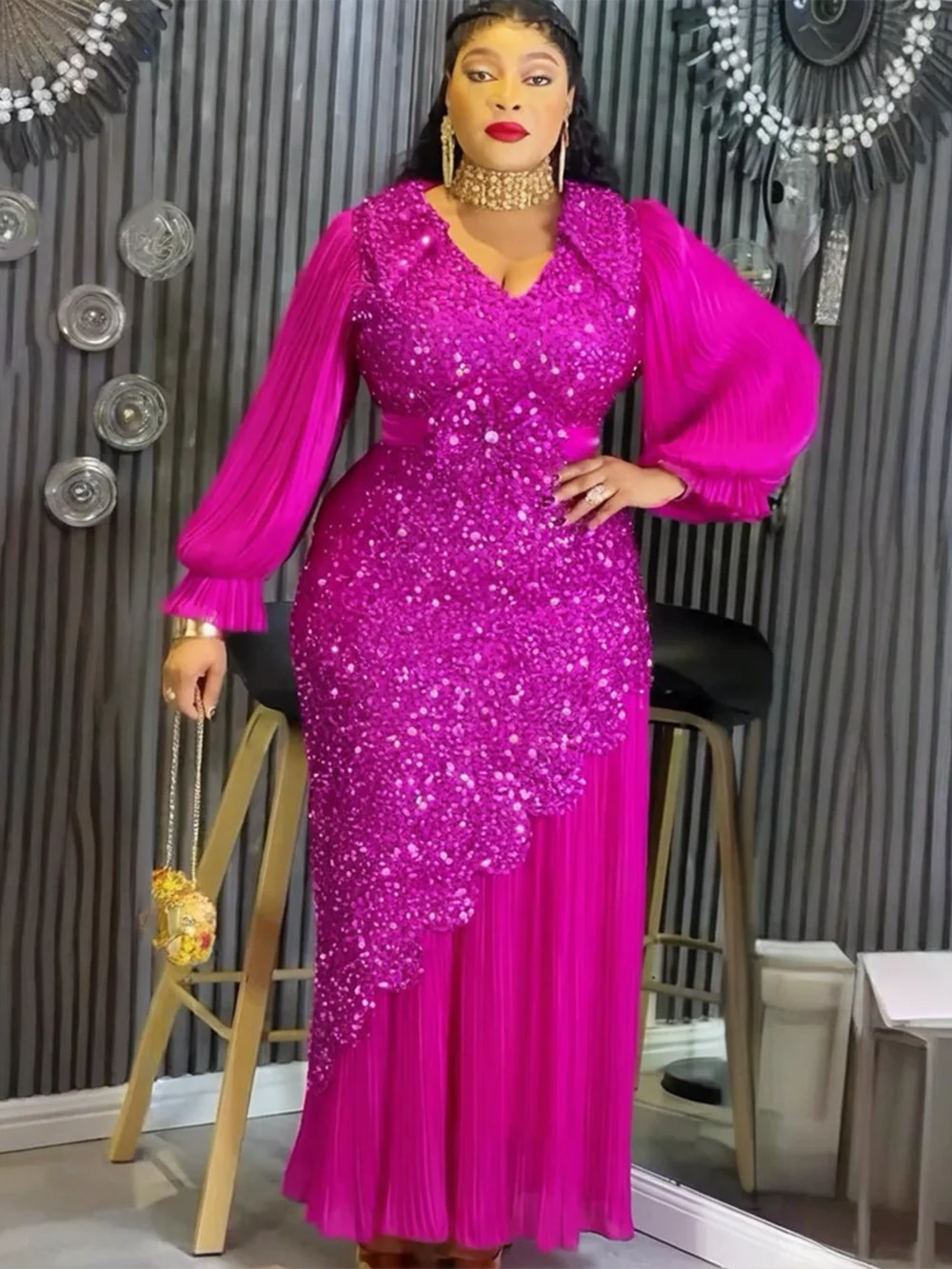 Wisconsin Plus Size Sequin Evening Party Long Elegant Dress