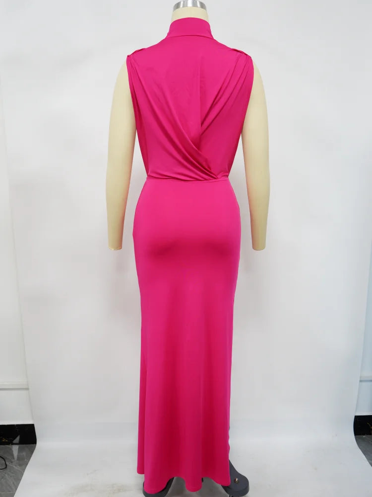 Georgia O-neck High Split Ruched Stacked Bodycon Midi Maxi Dress