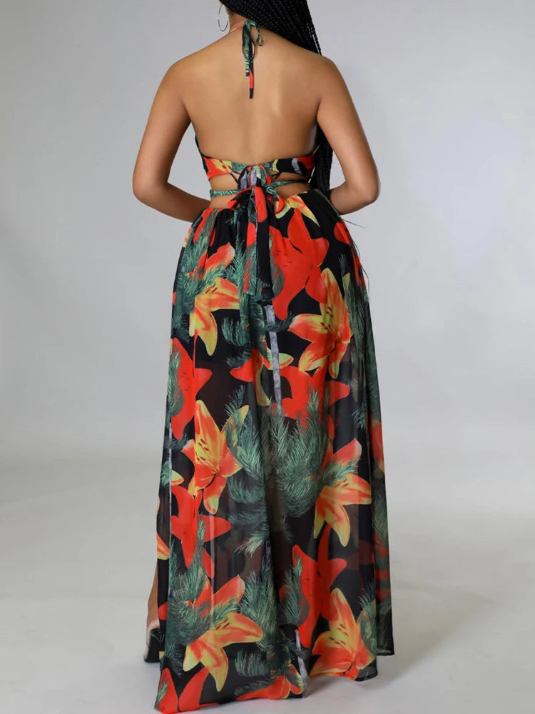Soho Plus Size Casual Fashion V Neck Printed Pattern Suspenders Sexy Dress
