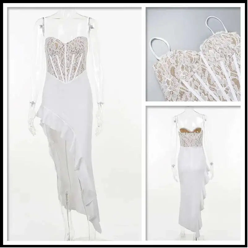 Brockville Ruffles Lace Patchwork Elegant Long Maxi Dress