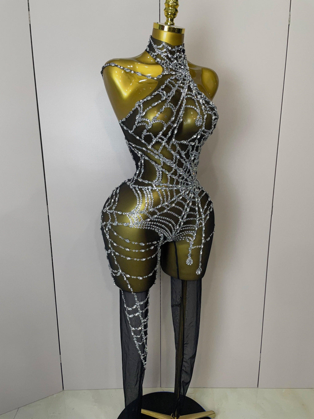 Hamburg Sparkly Diamonds Sexy Mesh Nightclub Clothing Drag Queen Jumpsuit