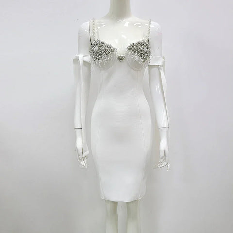 Cranford Backless Pearl Diamonds Crystal Black Mini Bodycon Bandage Dress