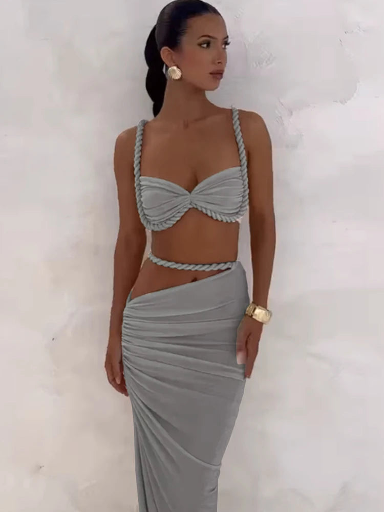 Zoe Weird Puss Bandage Ruched Two Piece Sets