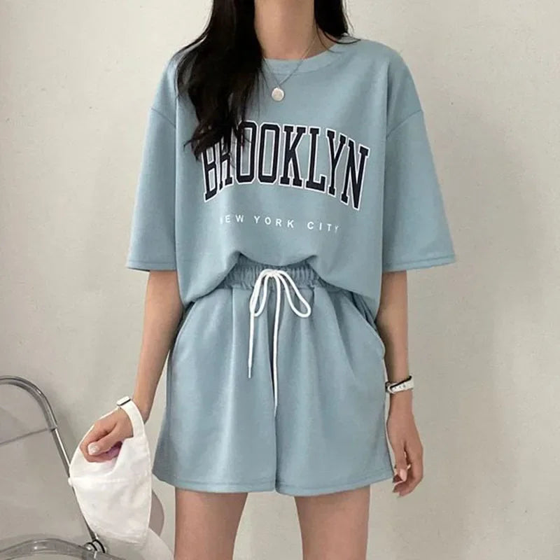 Greicy Tracksuits Female Summer Casual Two Piece Sets
