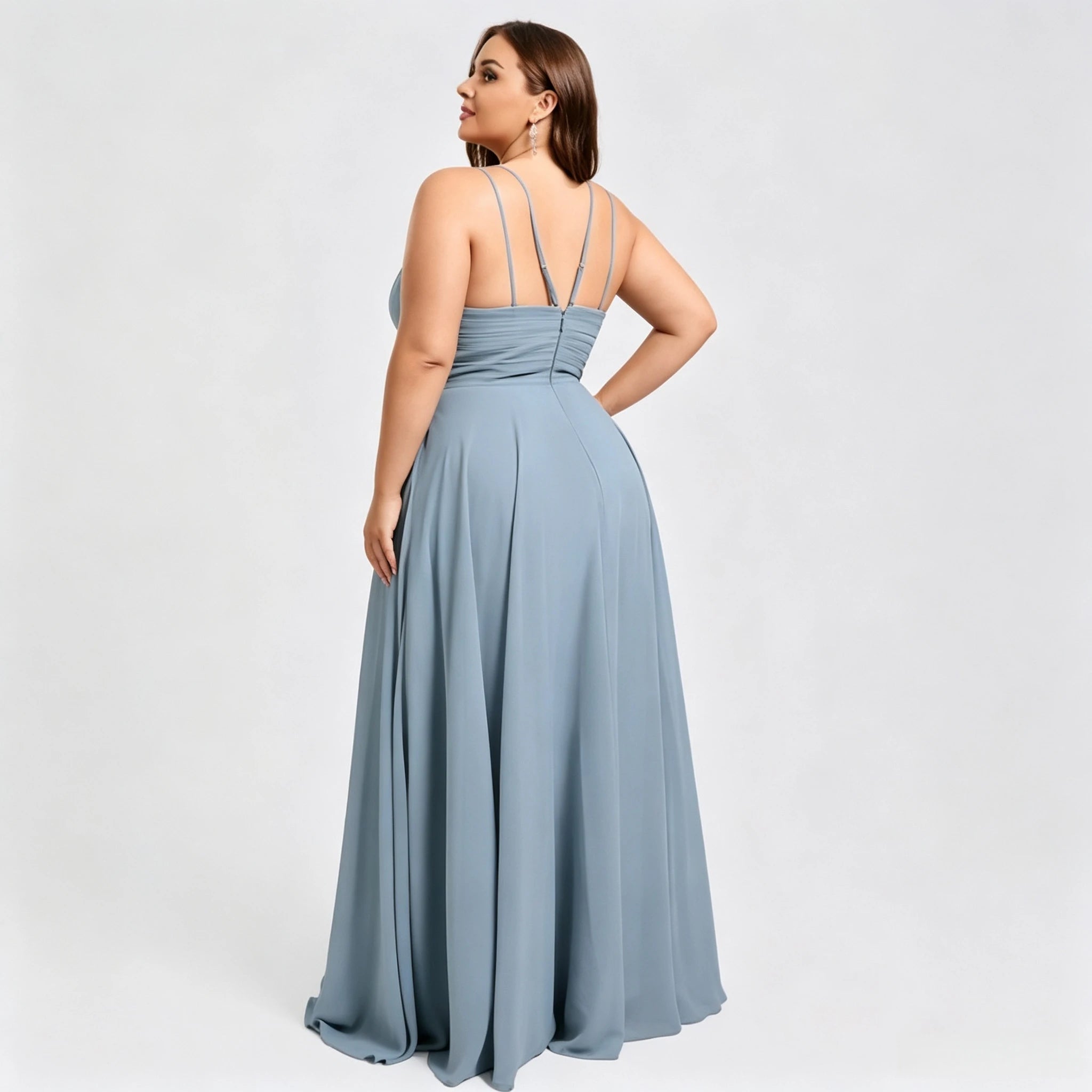Los Mina Plus Size Halter Chiffon Bridesmaid Spaghetti Straps A Line Maxi Dress