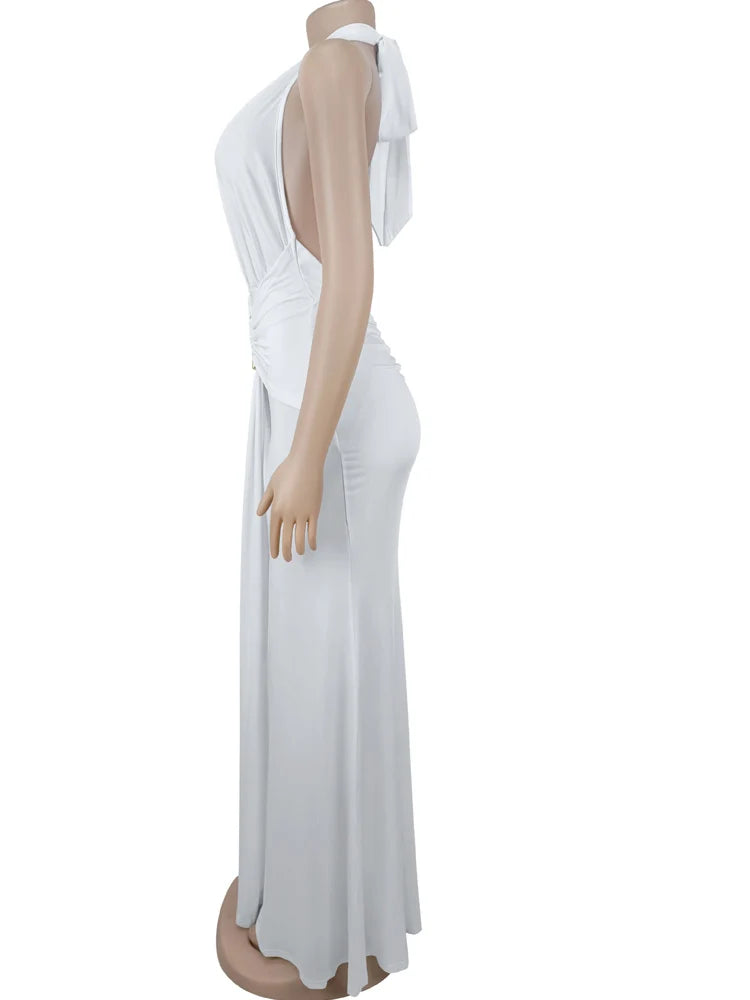 Bethelem Halter Maxi Elegant Backless Ruched Bodycon Long Gown Party Dress