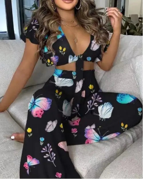 Hilda Belted Low Long Thouser Casual Two Piece Sets