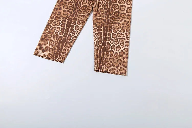 Stonington Leopard Print Headband Half Turtleneck Full Sleeve and Elastic Waist Set