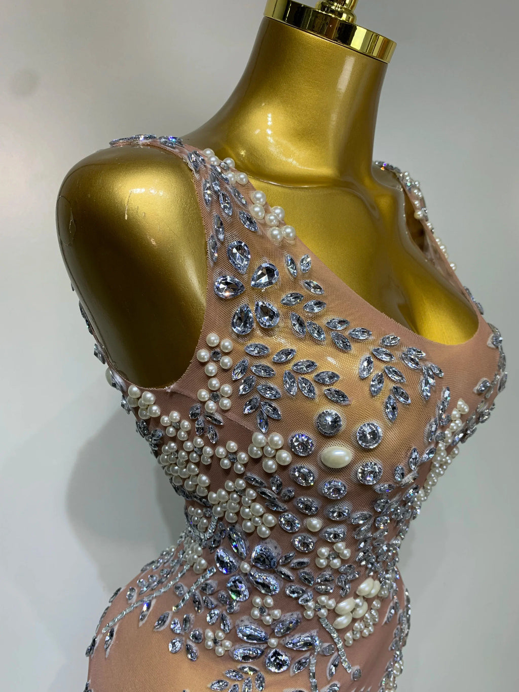 Winchester Lxury Diamonds Mesh See Through Long Elegant Dress