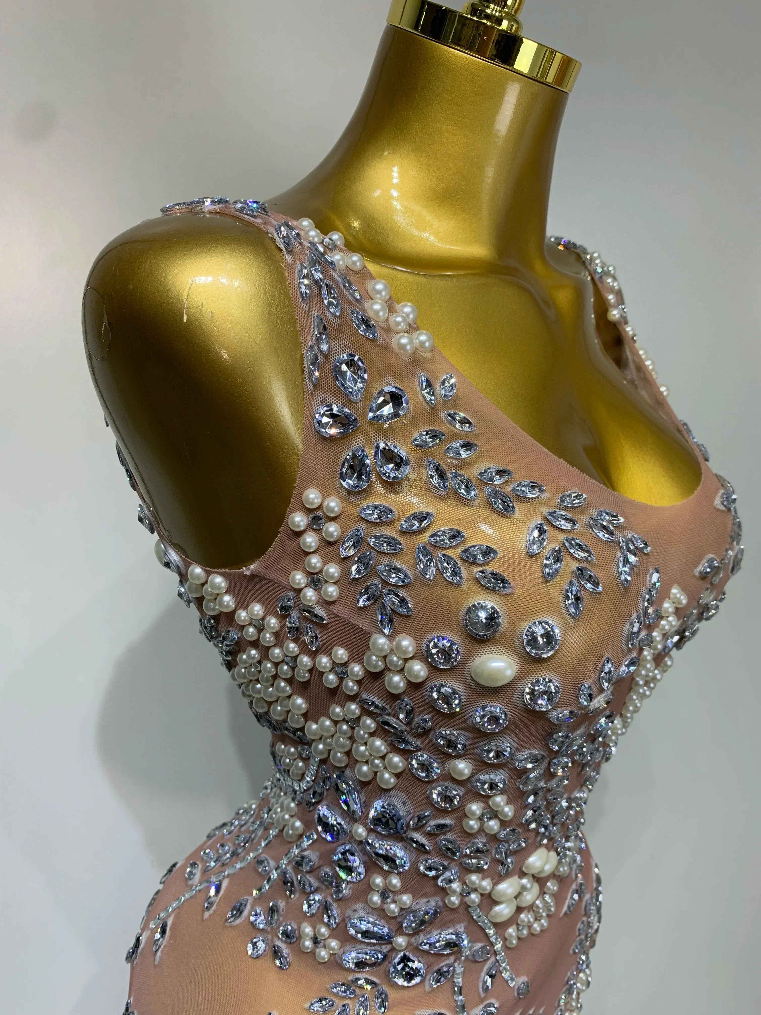 Winchester Lxury Diamonds Mesh See Through Long Elegant Dress