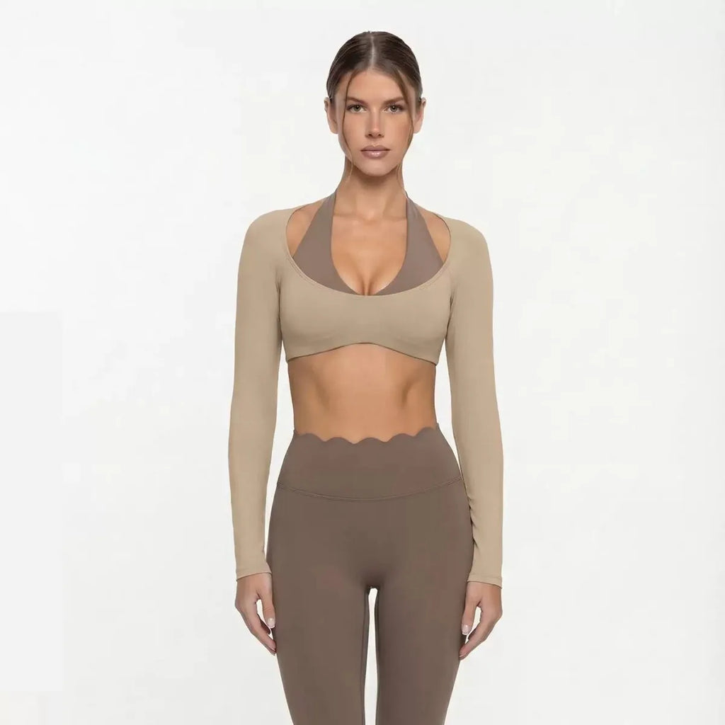Evelyn Sports Long Sleeve Halter Neck Two Piece Sets