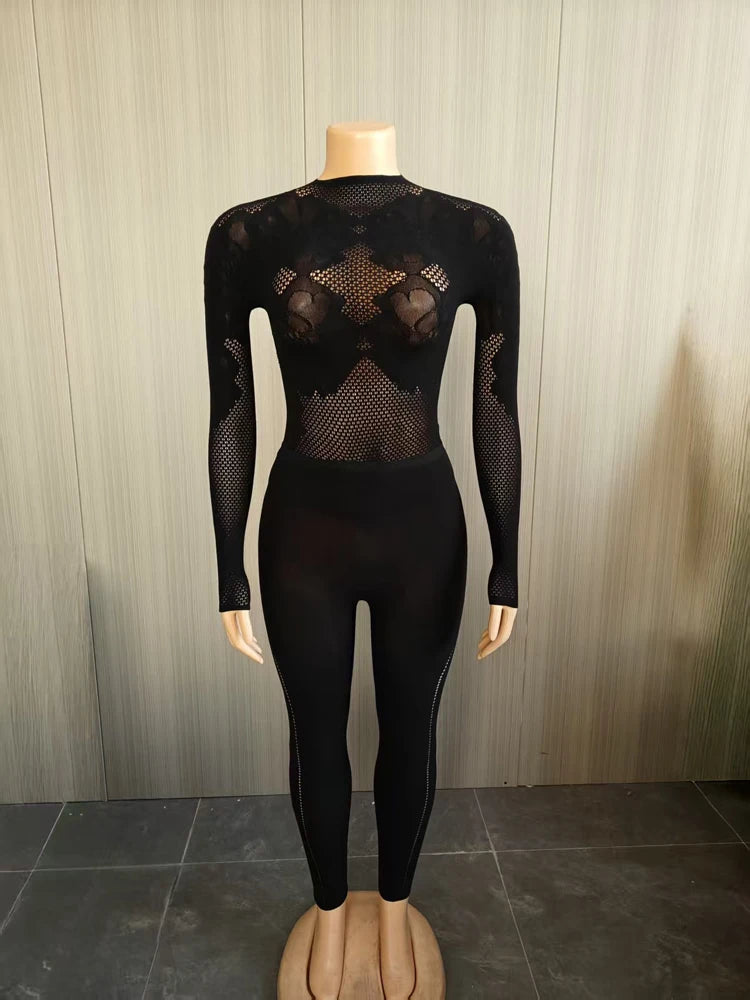 Alicia Floral Lace Mesh Long Sleeve Two Piece Sets