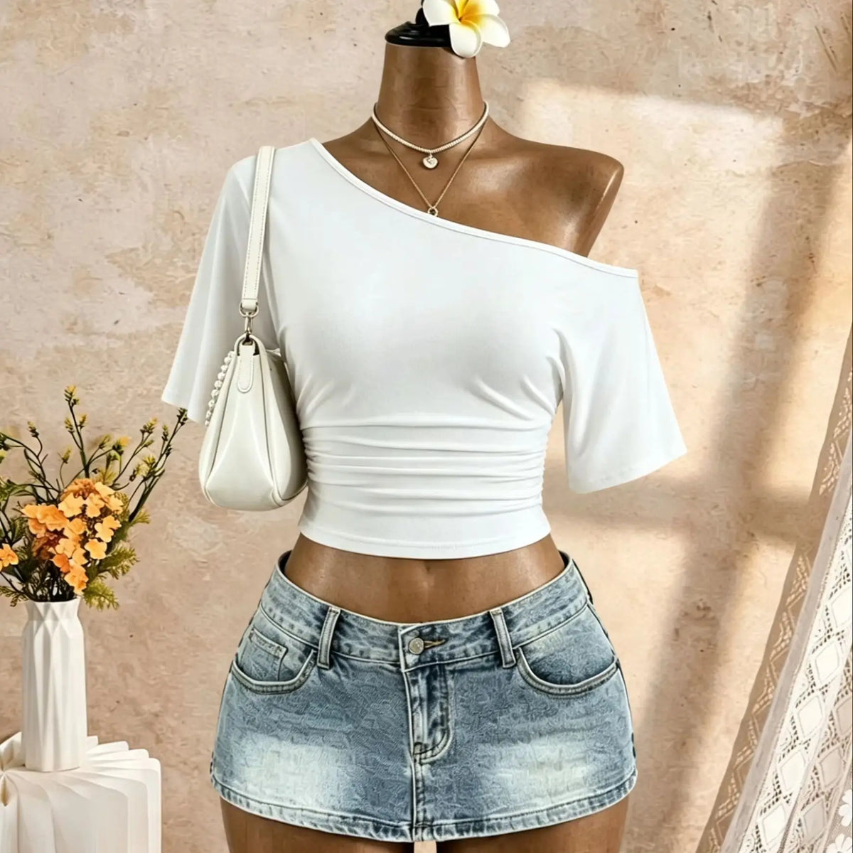 Women One Shoulder Sleeve Side Going Out