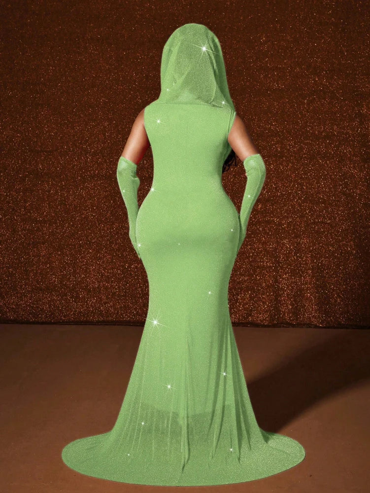 Plus Size Waistband Hot Gold Fish Tail Swing Long Solid Colour Fishtail Slim Dress