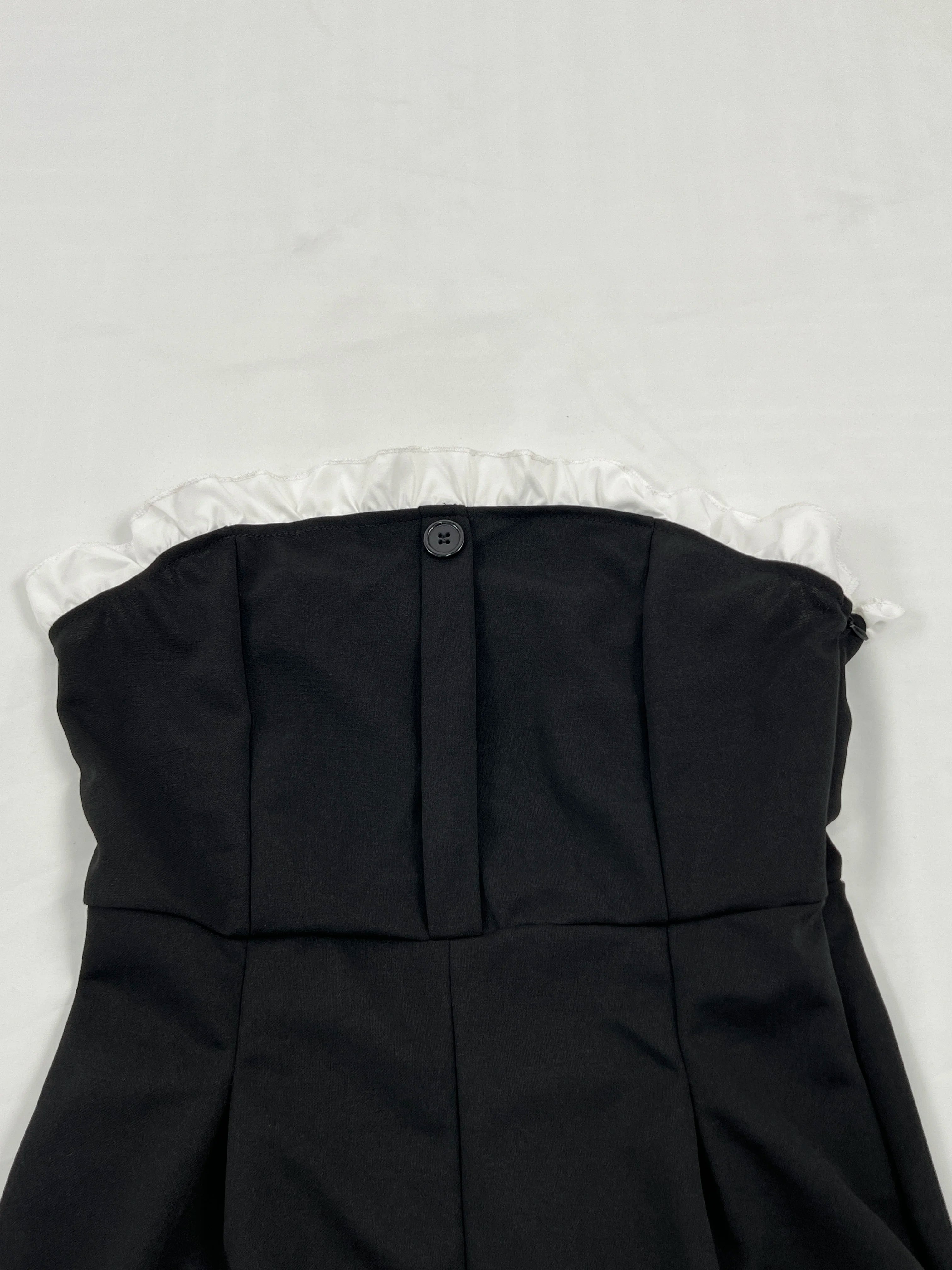 Warren Black Strapless White Ruffle Trim Wide Leg Chic Elegant Jumpsuit