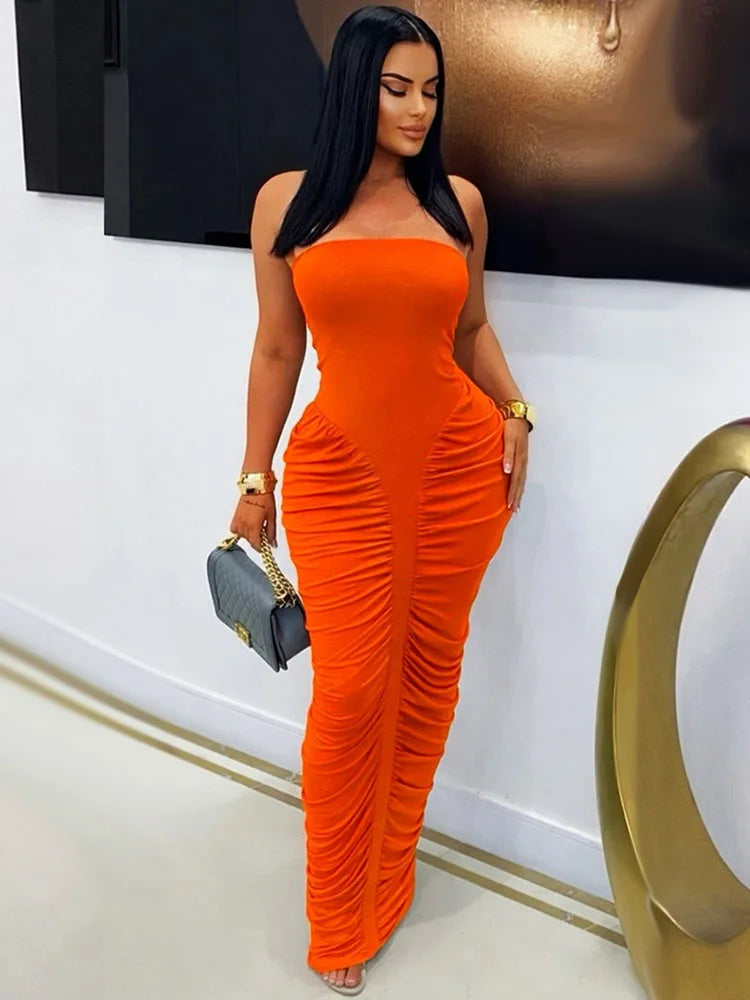 Mirador Elegant Tube Strapless Bodycon Sleeveless Ruched Maxi Dress