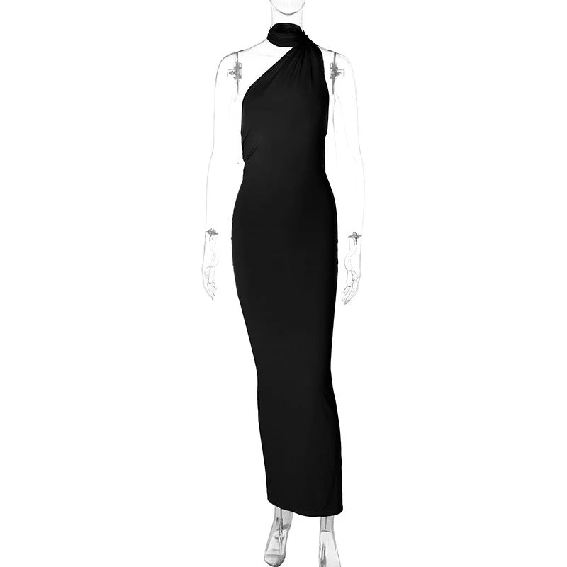 Jefferson One Shoulder Sleeveless Backless Ruched Bodycon Maxi Dress
