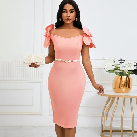 Rochelle Park Socialite Elegant Three-dimensional Flower Elegant Banquet Dress