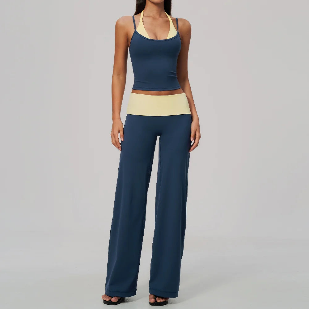 Camila Contrast Color Fitness Suit Tracksuit Two Piece Sets