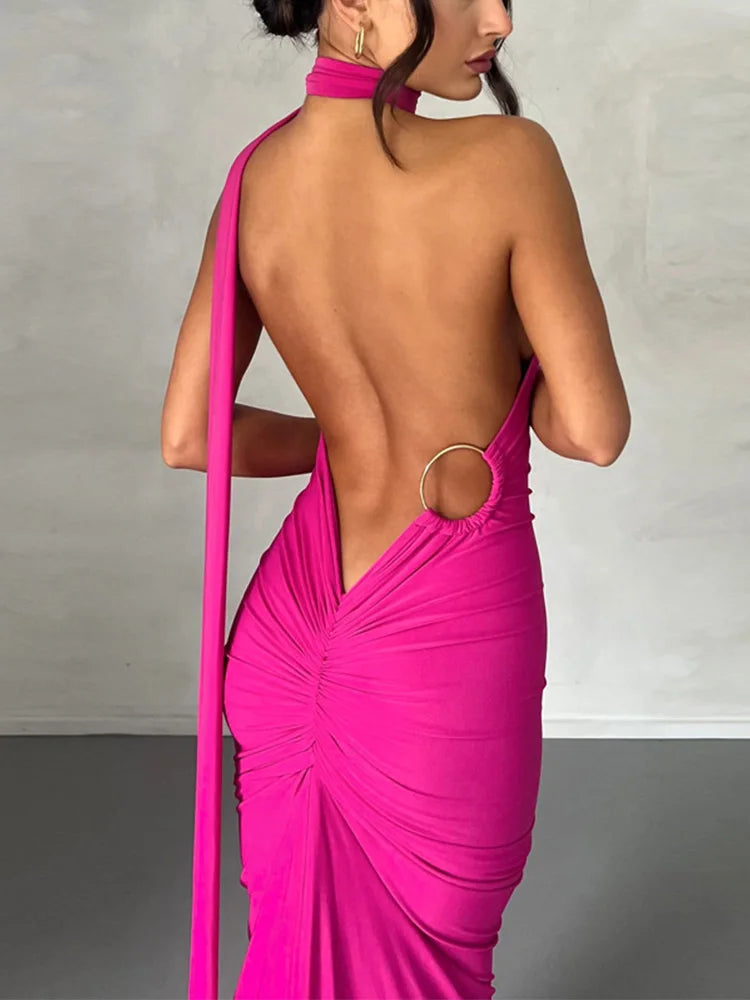 Jefferson One Shoulder Sleeveless Backless Ruched Bodycon Maxi Dress