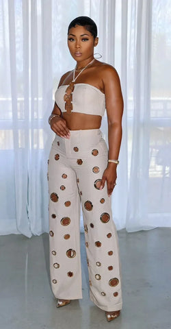 Beacon Falls Sleeveless Strapless Wide Leg Hole Hollow Out Two Piece Set