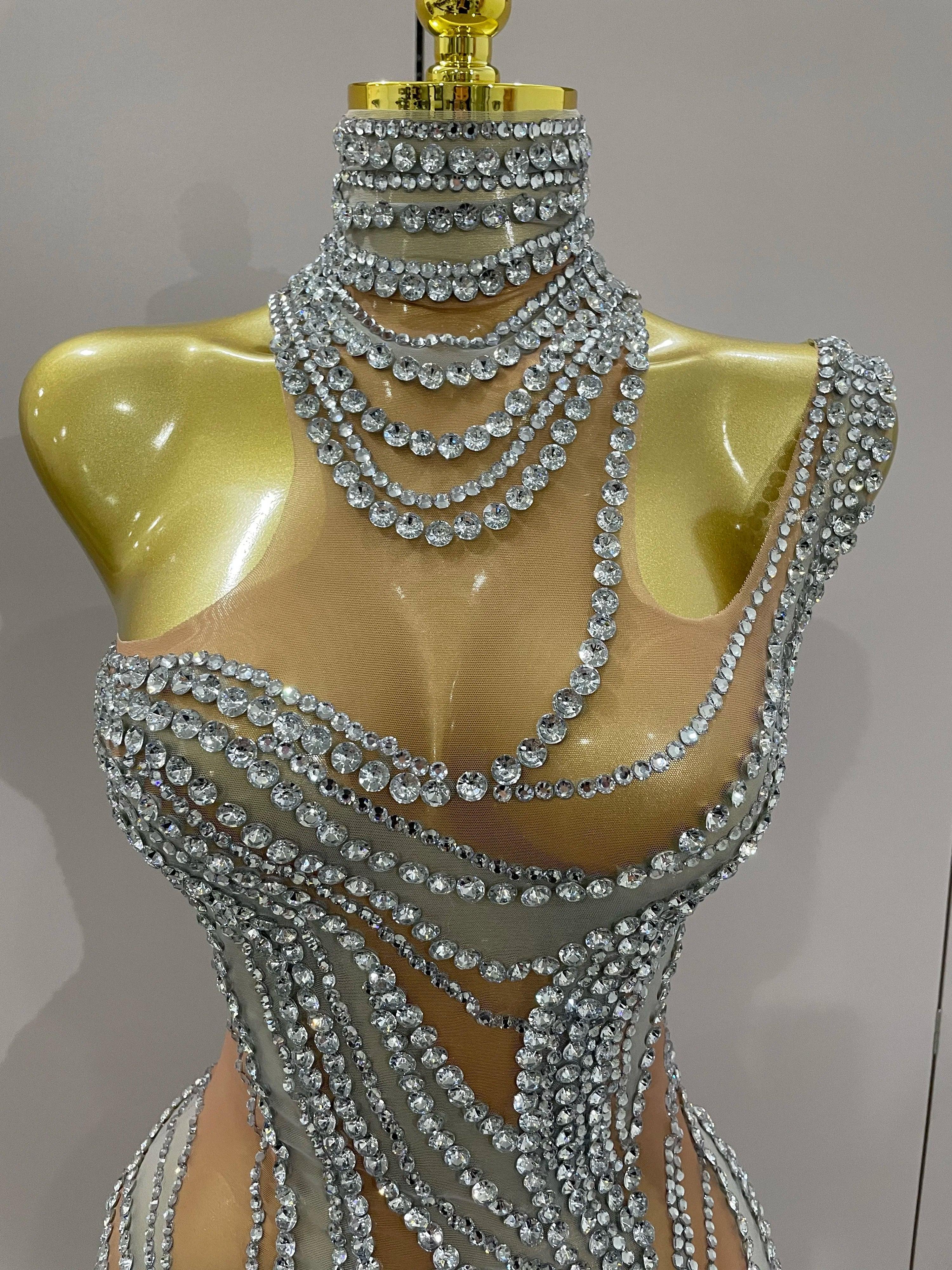 Morgantown Sparkly Crystals See Through Elegant Stage Mini Dress