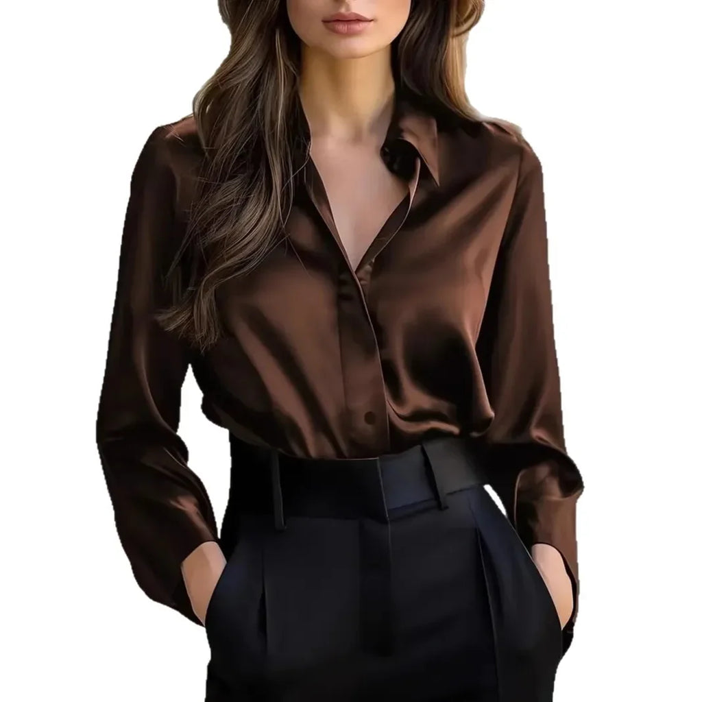 Mt Poconos Lapel Button Elegant Fashion Office Basic Blouses