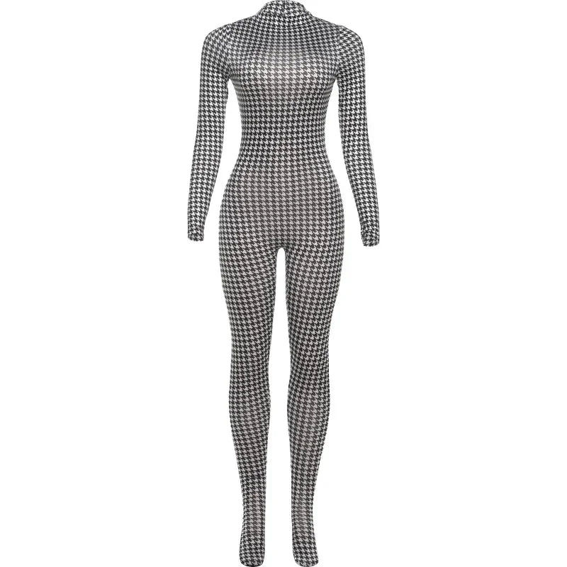 Bensonhurts Snake Print Foot Zip Trend O Neck Full Sleeve Stretch Jumpsuit