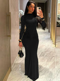 Shore Beach Solid Long Sleeve Draped Sexy Bodycon Maxi Party Dress