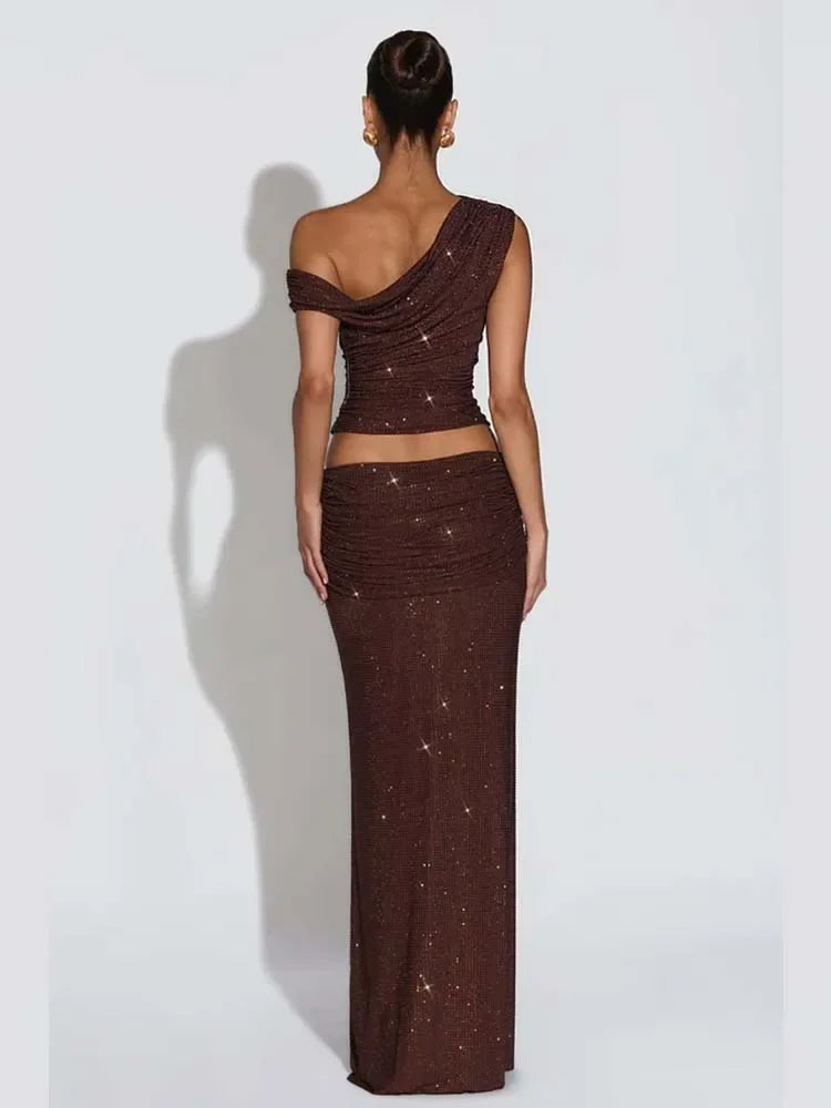 Shirley Beading Sequin Two Piece Set Crop Slim Outfits