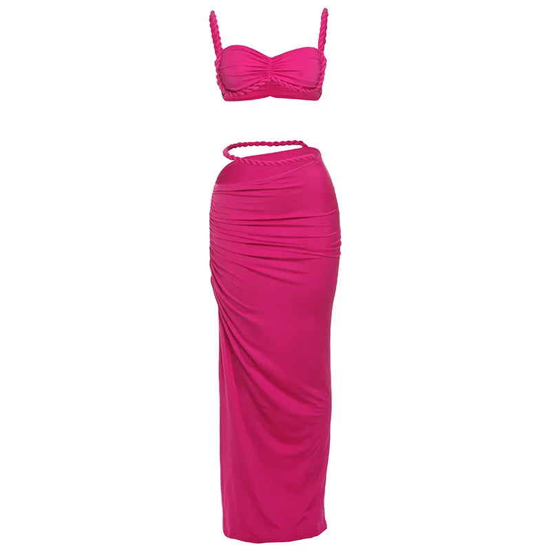 Zoe Weird Puss Bandage Ruched Two Piece Sets